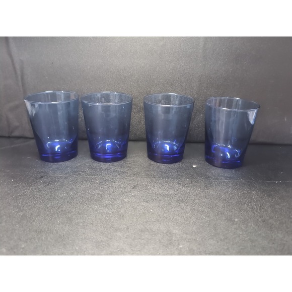 Libbey Flare Cobalt Blue Double Old Fashioned Glasses, Set of 4, Vtg Glassware - Picture 1 of 9